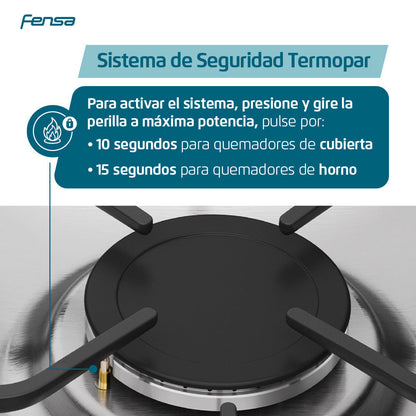 Cocina a Gas 5 Platos VaporBake F 6000 T Fensa8#Negro