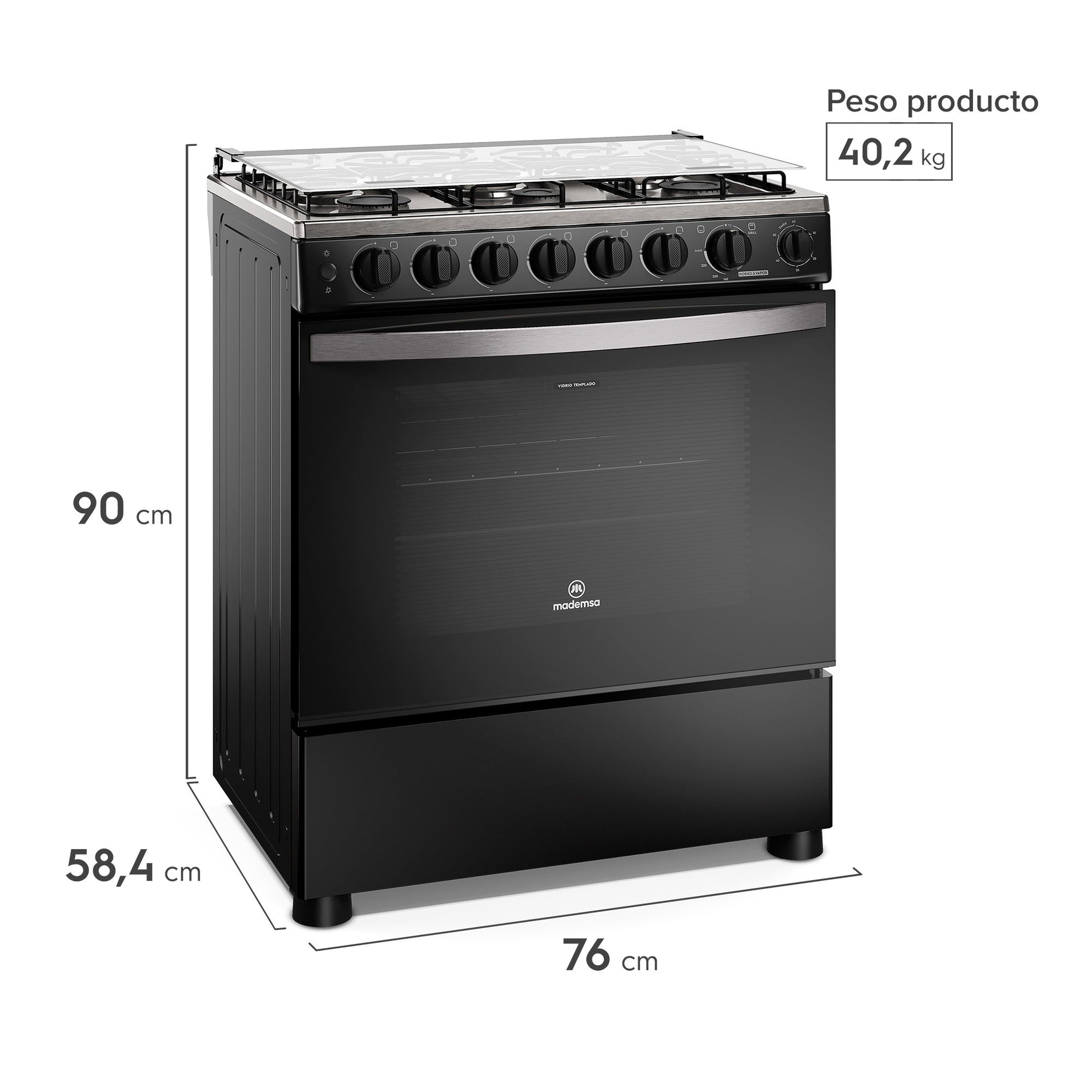 Cocina a Gas 6 Platos Horno Vapor y Parrilla Pletina FM6SPC Mademsa-Cocinas a Gas