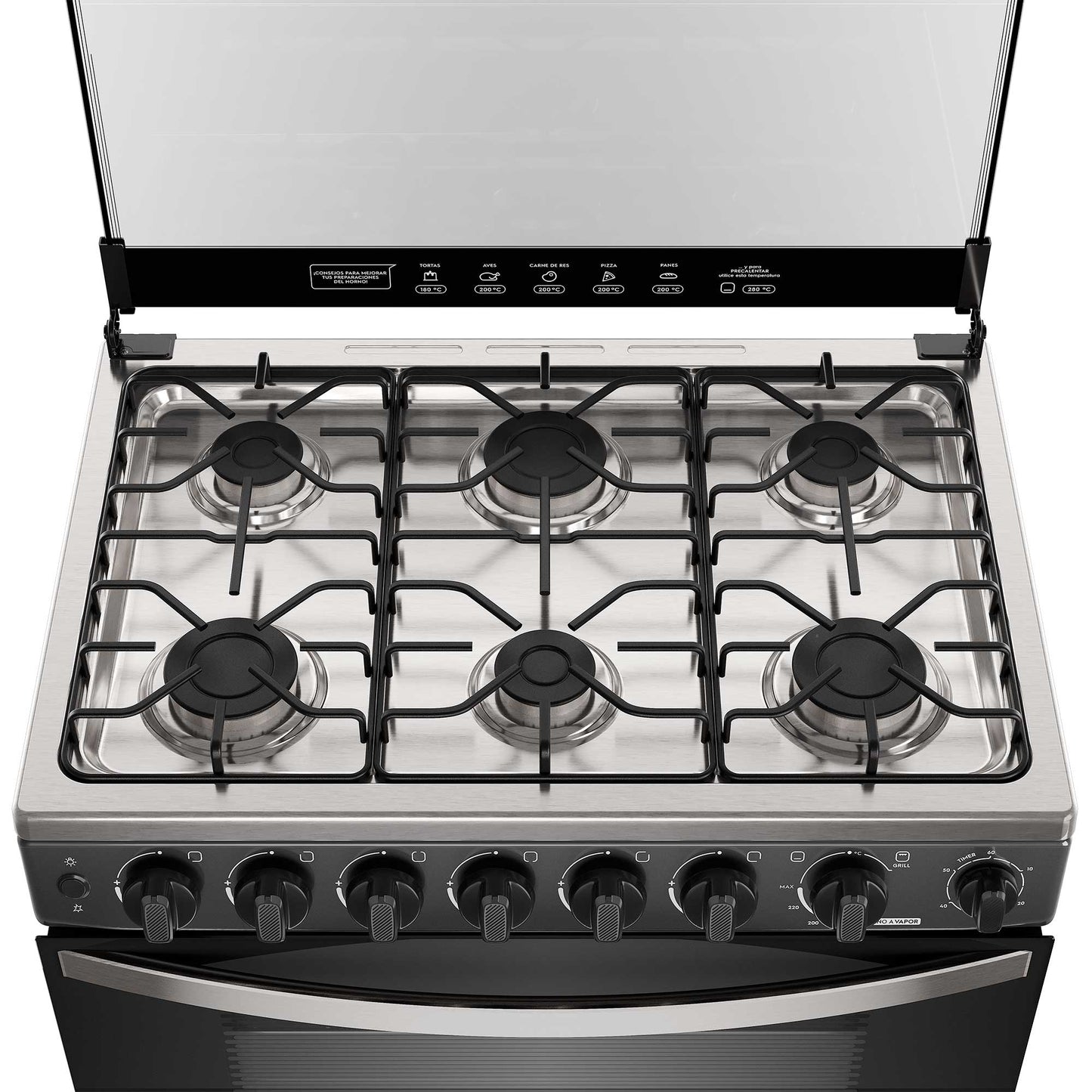 Cocina a Gas 6 Platos Horno Vapor y Parrilla Pletina FM6SPC Mademsa-Cocinas a Gas