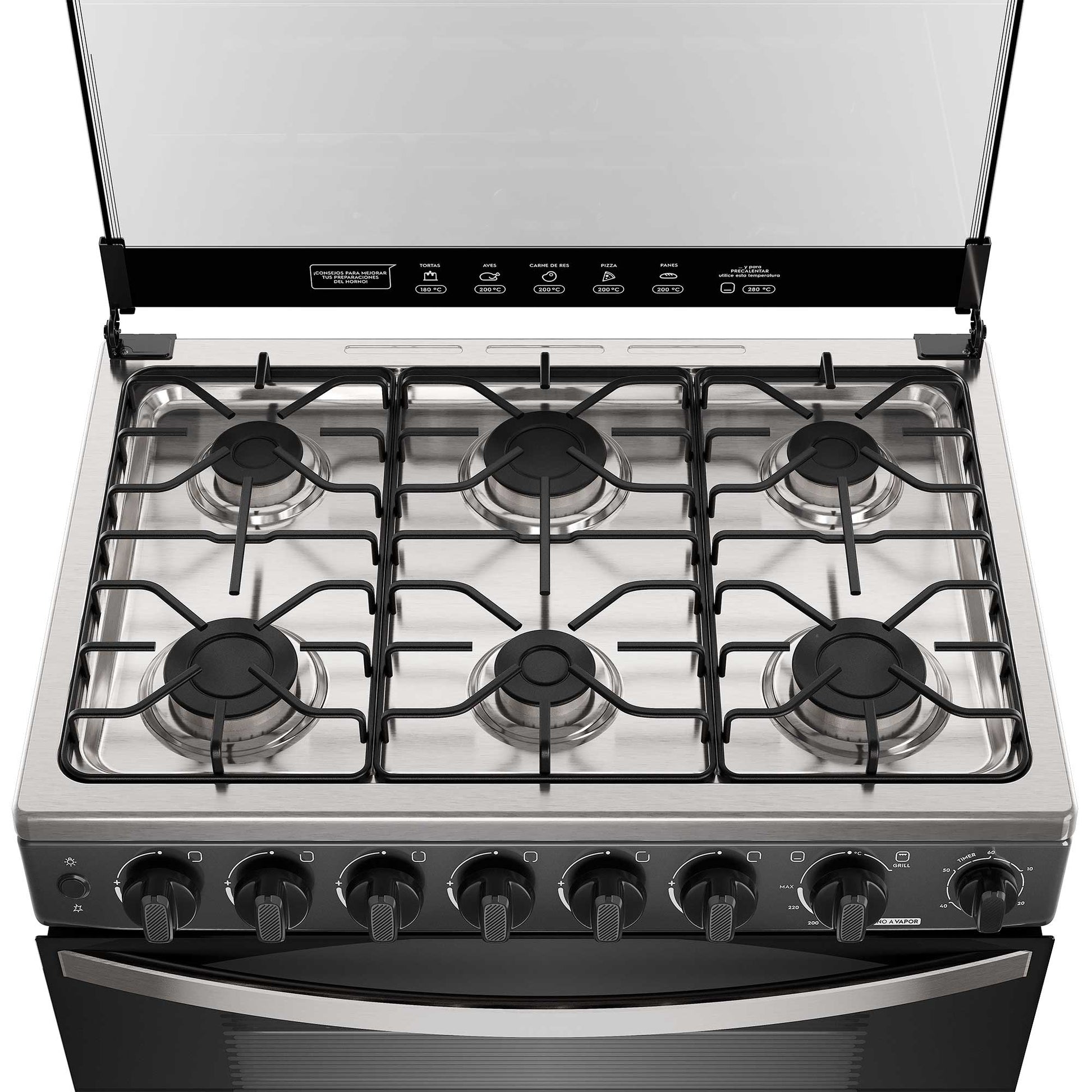 Cocina a Gas 6 Platos Horno Vapor y Parrilla Pletina FM6SPC Mademsa-Cocinas a Gas
