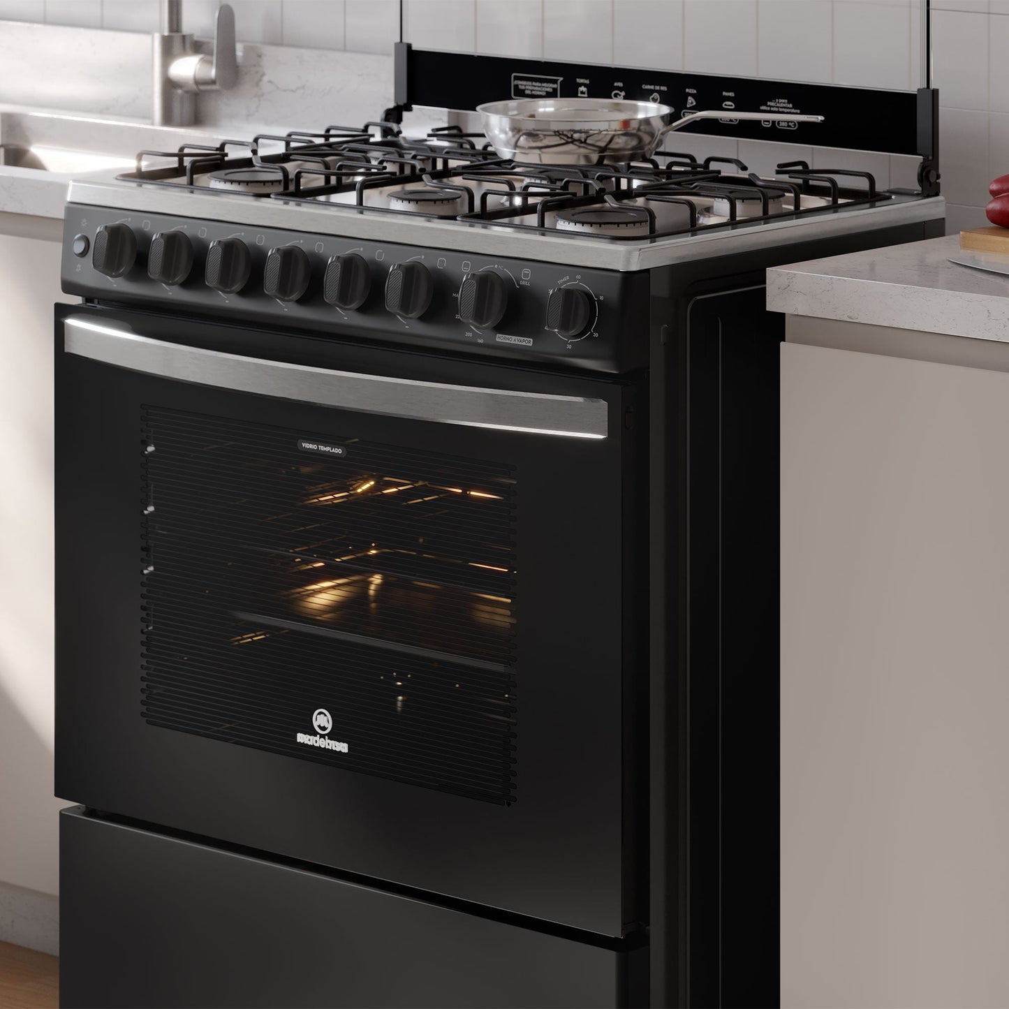 Cocina a Gas 6 Platos Horno Vapor y Parrilla Pletina FM6SPC Mademsa-Cocinas a Gas
