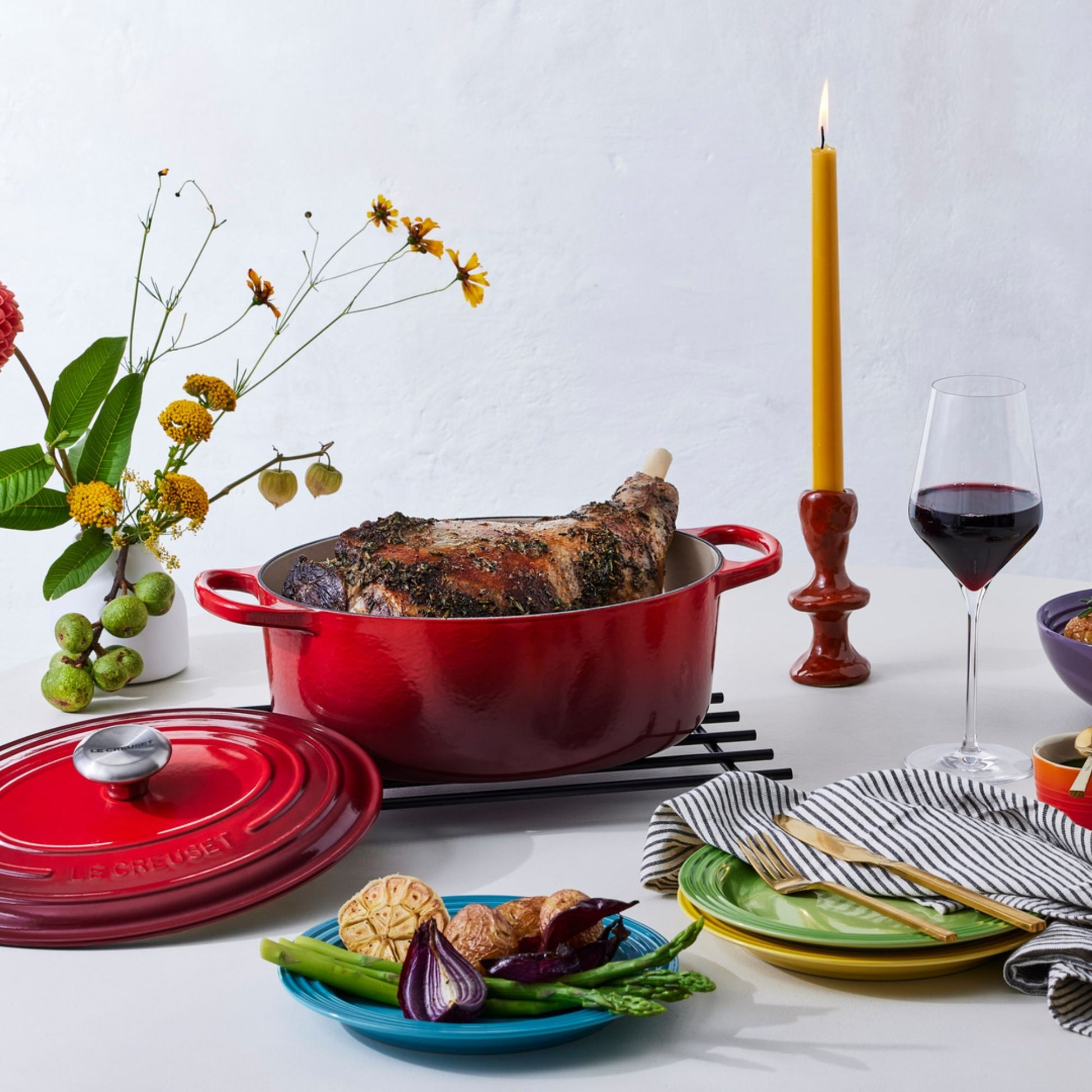 Cocotte Oval Cereza Pomo Acero 29 Cm Le Creuset1#Rojo