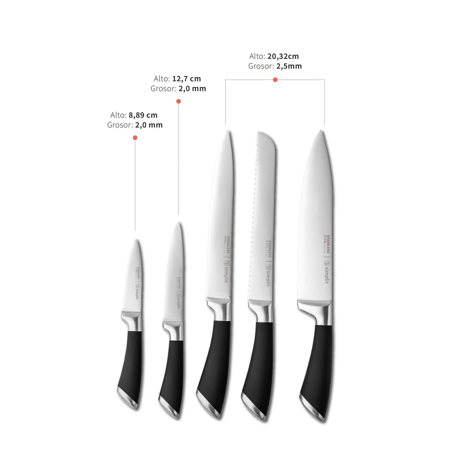 Set Cuchillos Küche 5 pcs Acero Inoxidable + Base Simplit6#Sin color