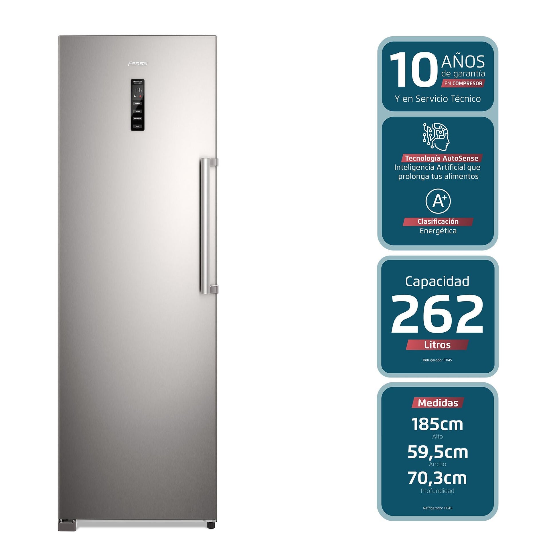 Congelador Freezer Vertical 262L No Frost FTI4S Fensa5#Acero