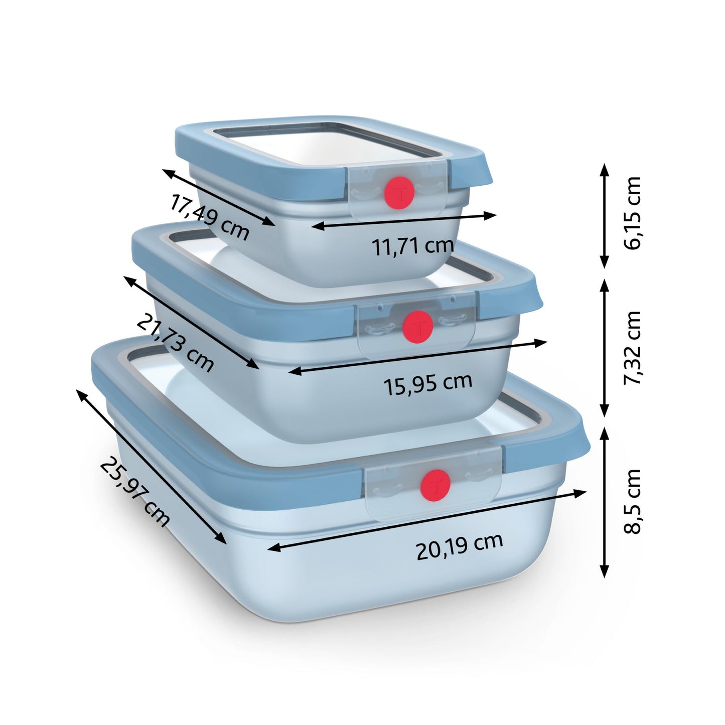 Contenedor Hermetico De Alimentos Oneclick Azul 0,5/1,2/2,3L Tefal-Contenedores de Plástico