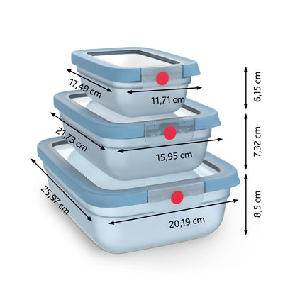 Contenedor Hermetico De Alimentos Oneclick Azul 0,5/1,2/2,3L Tefal-Contenedores de Plástico