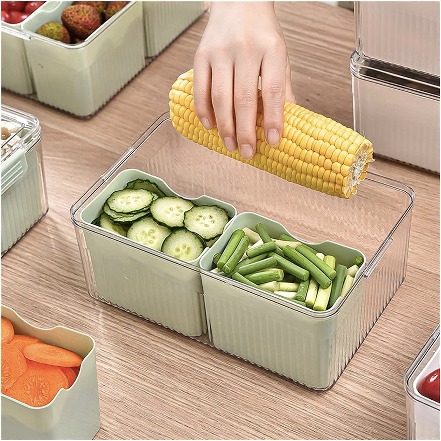 Contenedor Para Refrigerador Con Divisiones Santú Home & Deco5#Verde