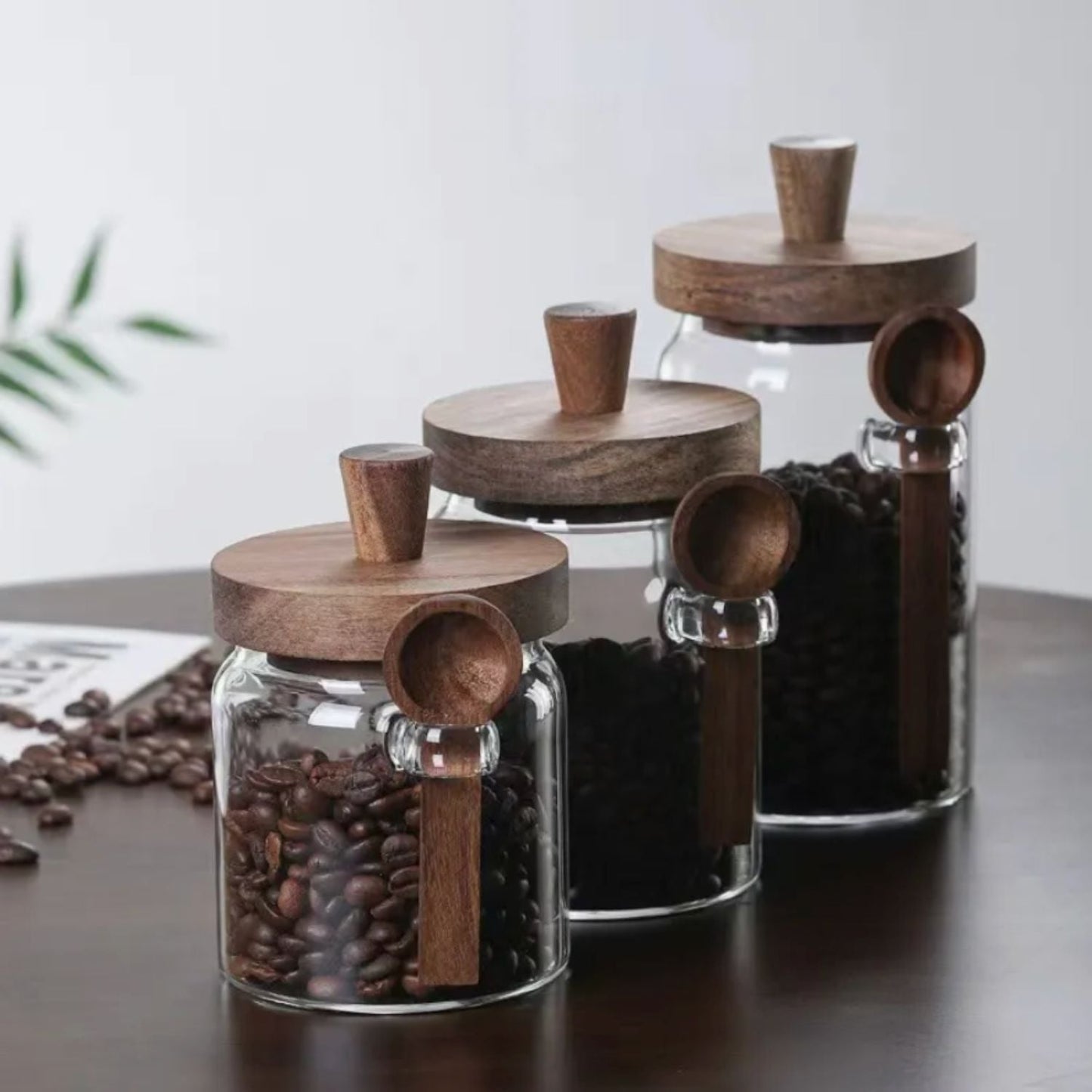 3 Contenedores de Vidrio Tapa Madera y Cucharita Santú Home & Deco4#Marrón