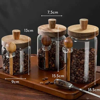 3 Contenedores de Vidrio Tapa Madera y Cucharita Santú Home & Deco6#Marrón