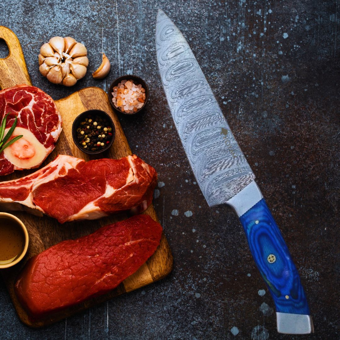 Cuchillo Chef Acero Damasco 512 Capas 20 Cms Azul Koyam5#Azul