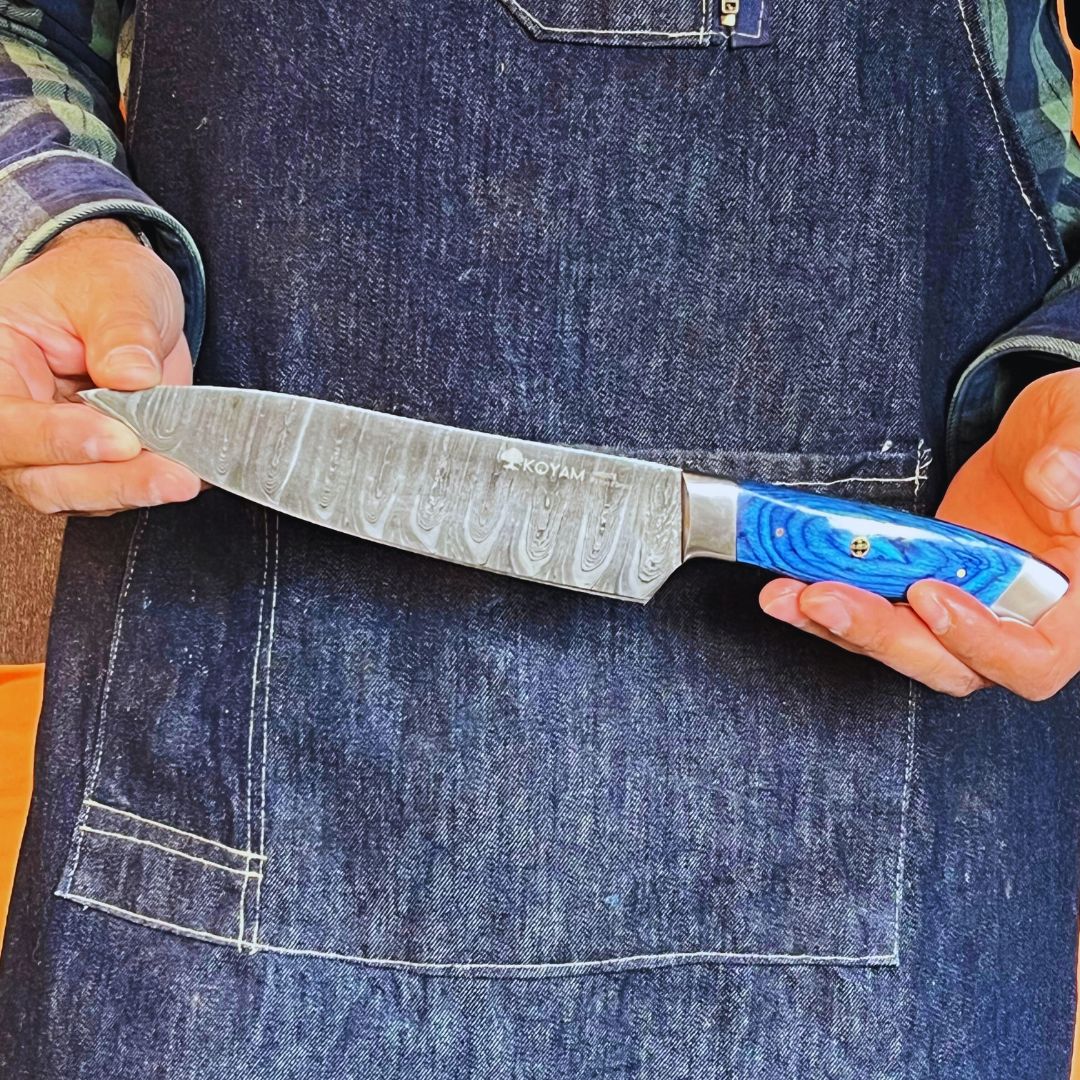 Cuchillo Chef Acero Damasco 512 Capas 20 Cms Azul Koyam6#Azul