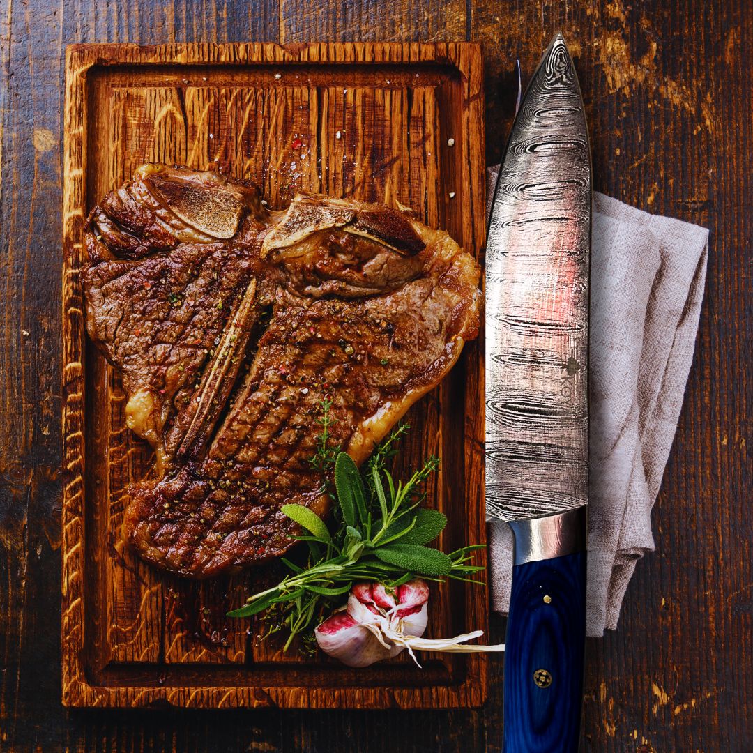 Cuchillo Chef Acero Damasco 512 Capas 20 Cms Azul Koyam1#Azul