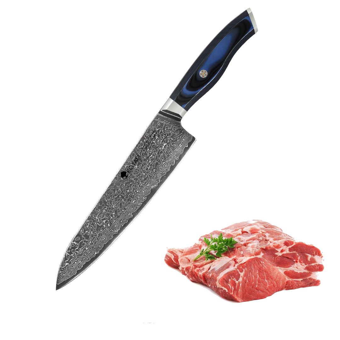 Cuchillo Chef  Acero Damasco 67 Capas Mango G10 20 Cm Koyam4#Azul
