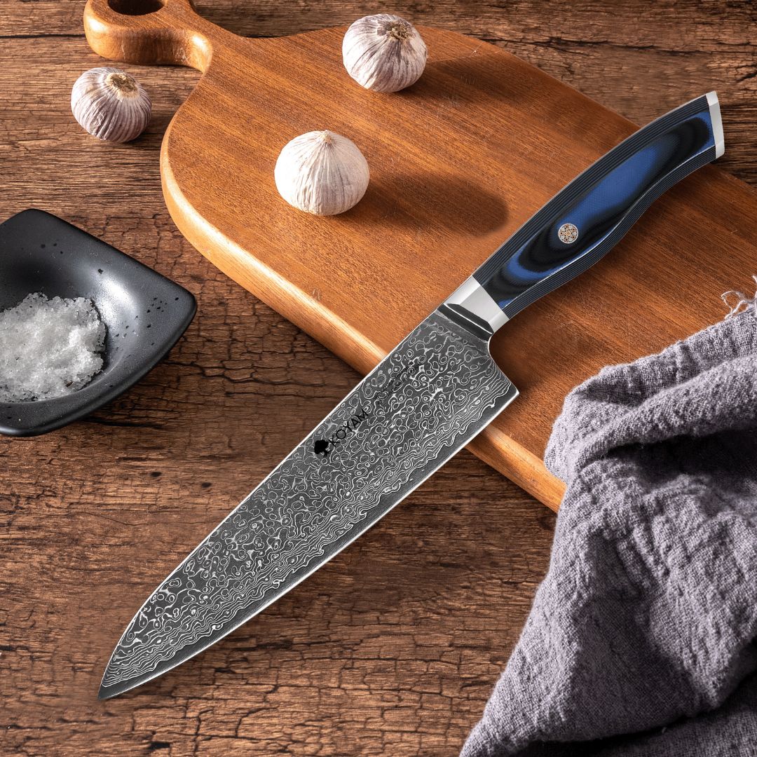 Cuchillo Chef  Acero Damasco 67 Capas Mango G10 20 Cm Koyam3#Azul