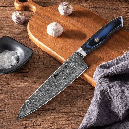 Cuchillo Chef  Acero Damasco 67 Capas Mango G10 20 Cm Koyam3#Azul