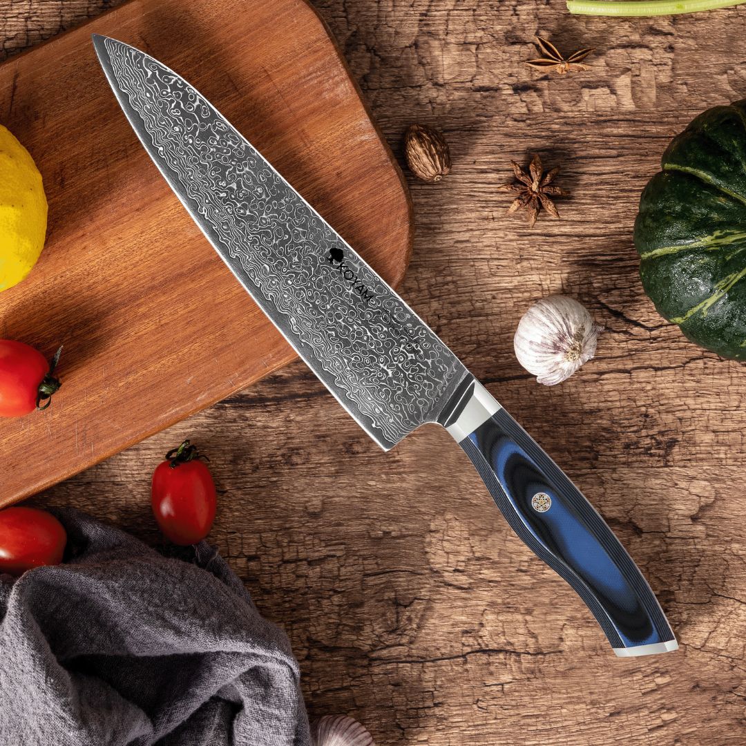 Cuchillo Chef  Acero Damasco 67 Capas Mango G10 20 Cm Koyam2#Azul