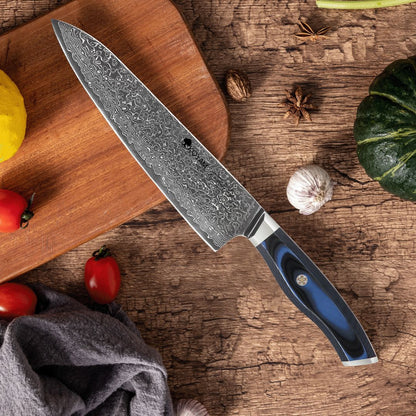 Cuchillo Chef  Acero Damasco 67 Capas Mango G10 20 Cm Koyam2#Azul