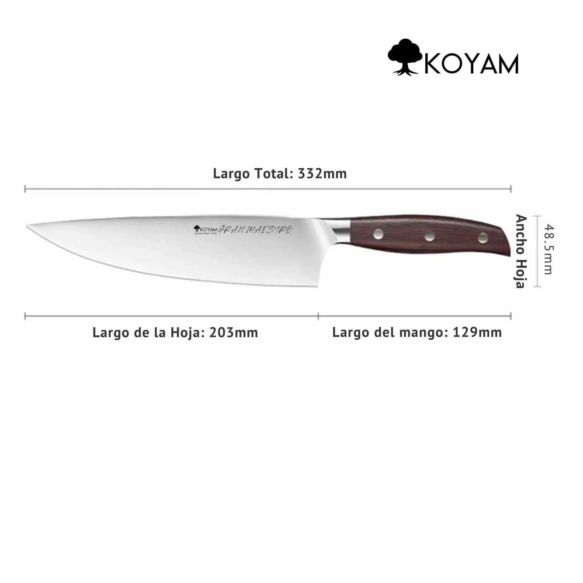 Cuchillo Chef Gran Maestro 20.3cm. Koyam8#Marrón