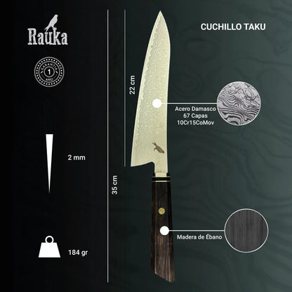 Cuchillo de Chef de Acero Damasco 35cm "Taku" Rauka-Cuchillos