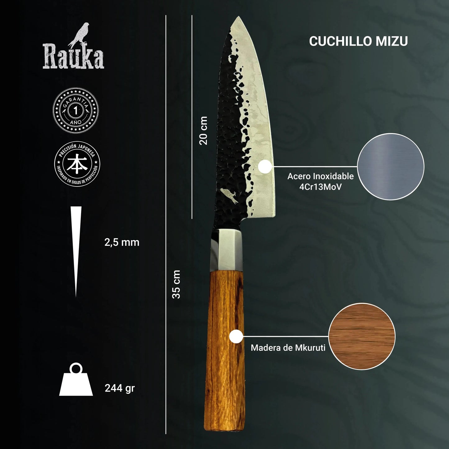 Cuchillo de Chef de Acero Inoxidable 35cm "Mizu" Rauka-Cuchillos