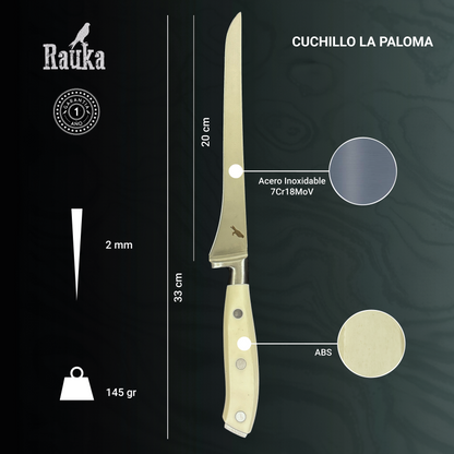 Cuchillo Fileteador de Cocina de Acero Inoxidable 33cm "La Paloma" Rauka-Cuchillos
