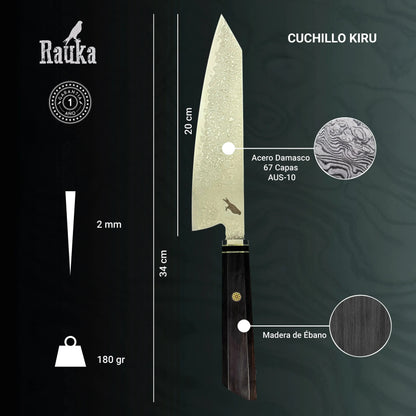 Cuchillo Kiritsuke de Cocina de Acero Damasco 34cm "Kiru" Rauka-Cuchillos