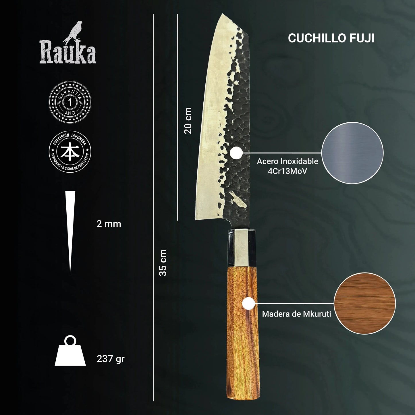 Cuchillo Kiritsuke de Cocina de Acero Inoxidable 35cm "Fuji"-Cuchillos