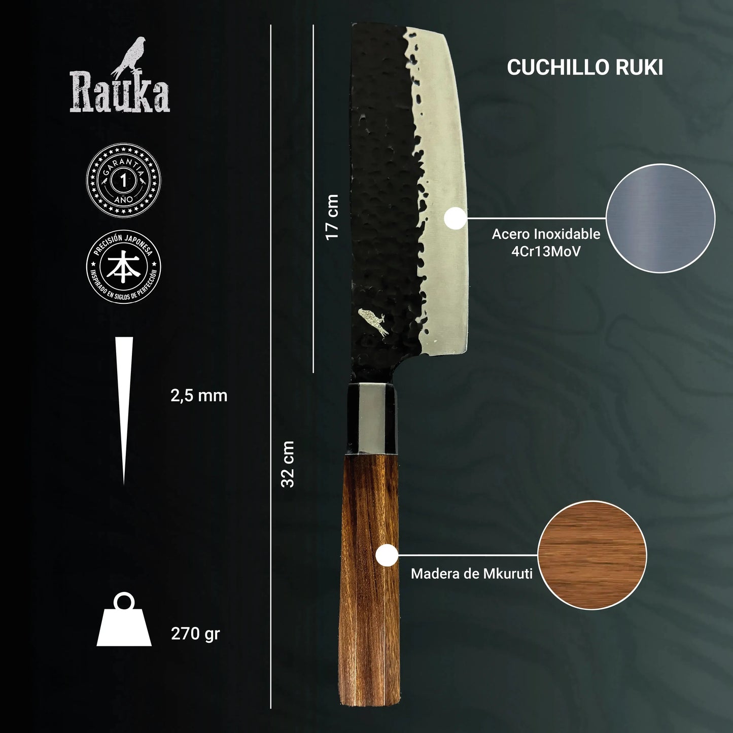 Cuchillo Nakiri de Cocina de Acero Inoxidable 32cm "Ruki" Rauka-Cuchillos