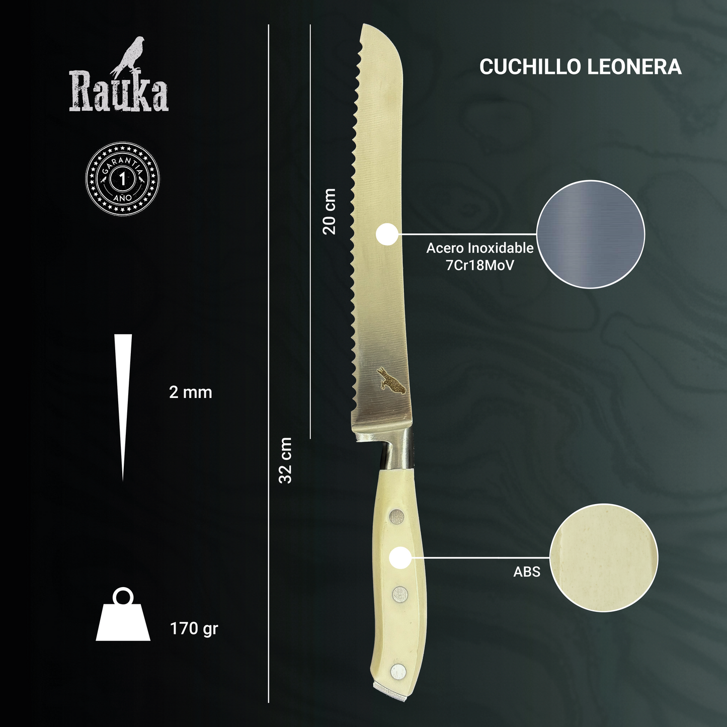 Cuchillo Panero de Acero Inoxidable 32cm "Leonera"-Cuchillos