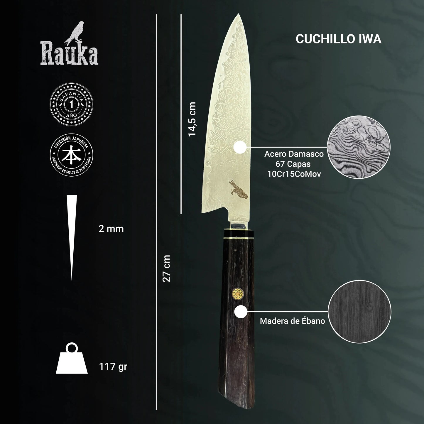 Cuchillo Puntilla Damasco 27cm "Iwa"-Cuchillos
