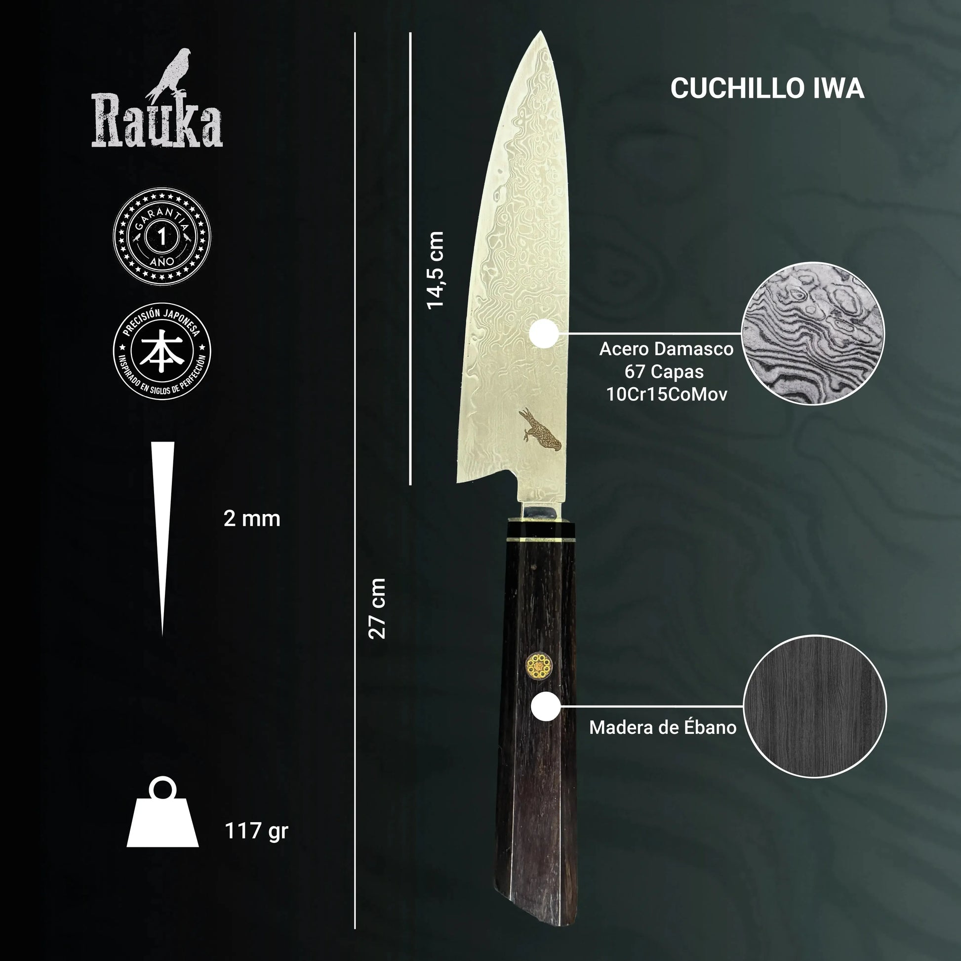 Cuchillo Puntilla Damasco 27cm "Iwa"-Cuchillos