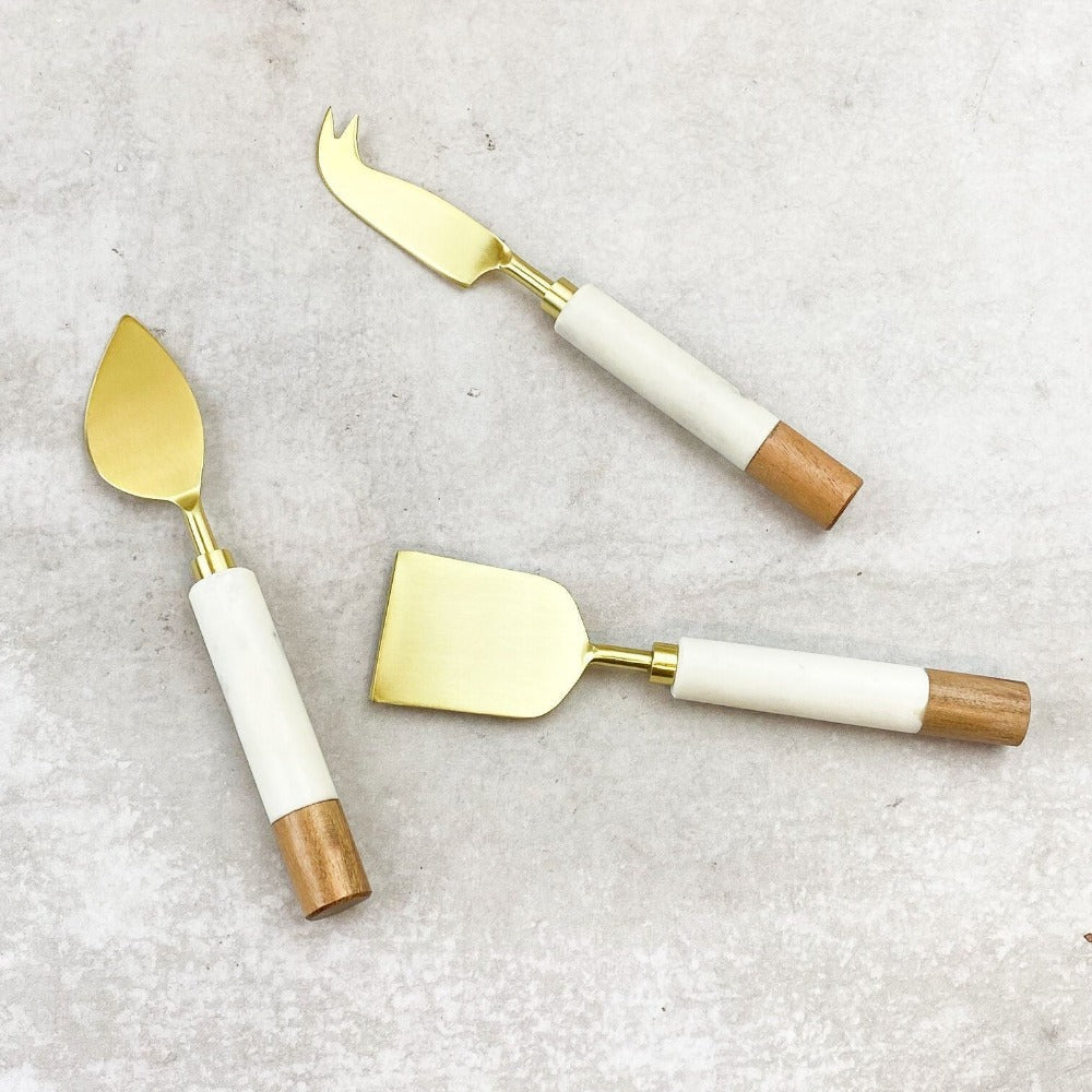 Cuchillos de Mármol y Madera Para Quesos1#Blanco