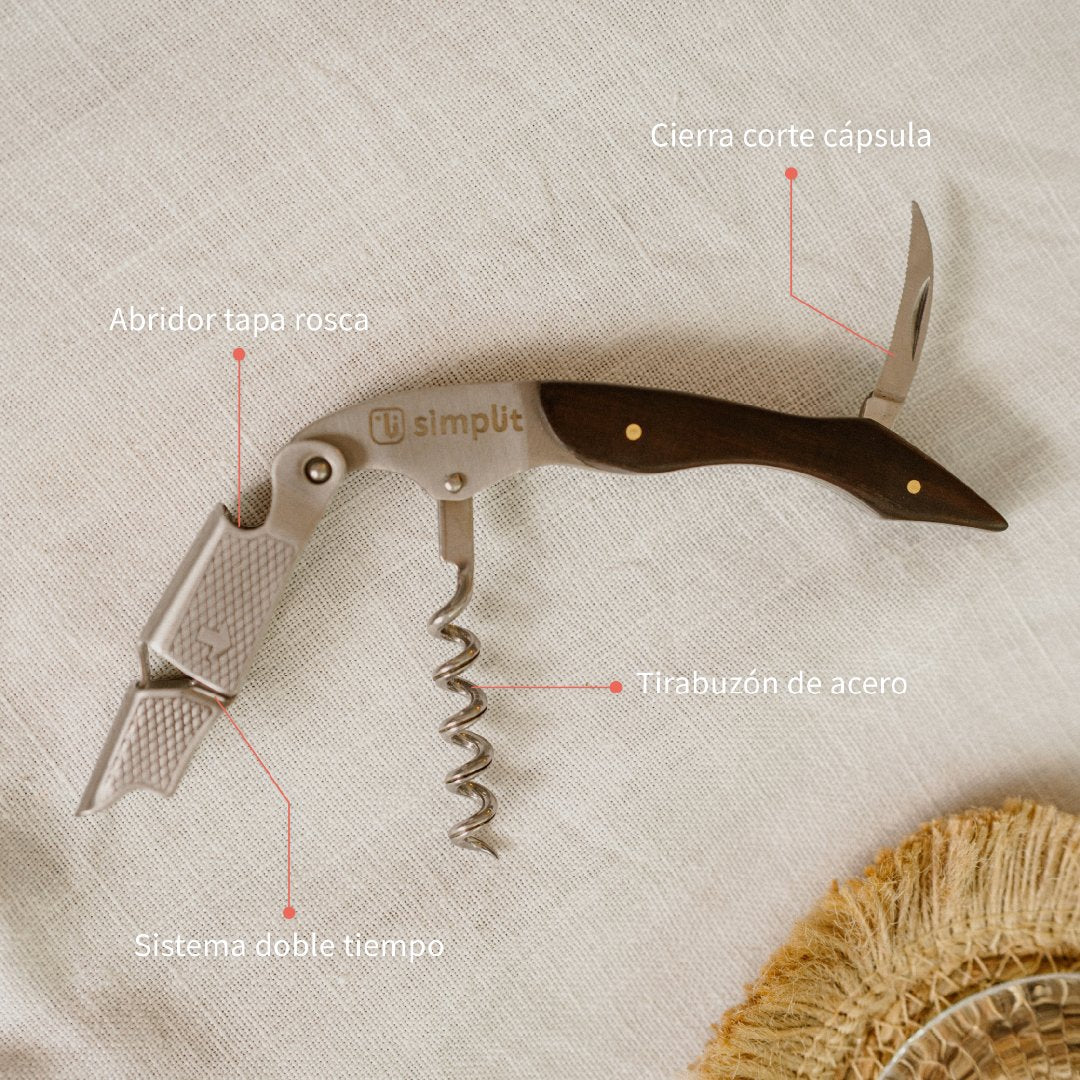 Descorchador Abridor Vino Sommelier Simplit3#Marrón