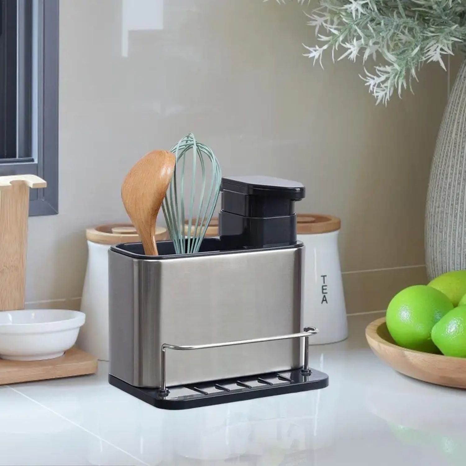 Dispensador De Lavalozas Con Soporte para Utensilios Santú Home & Deco4#Plateado