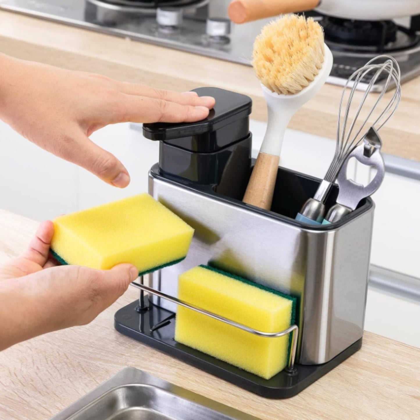 Dispensador De Lavalozas Con Soporte para Utensilios Santú Home & Deco1#Plateado