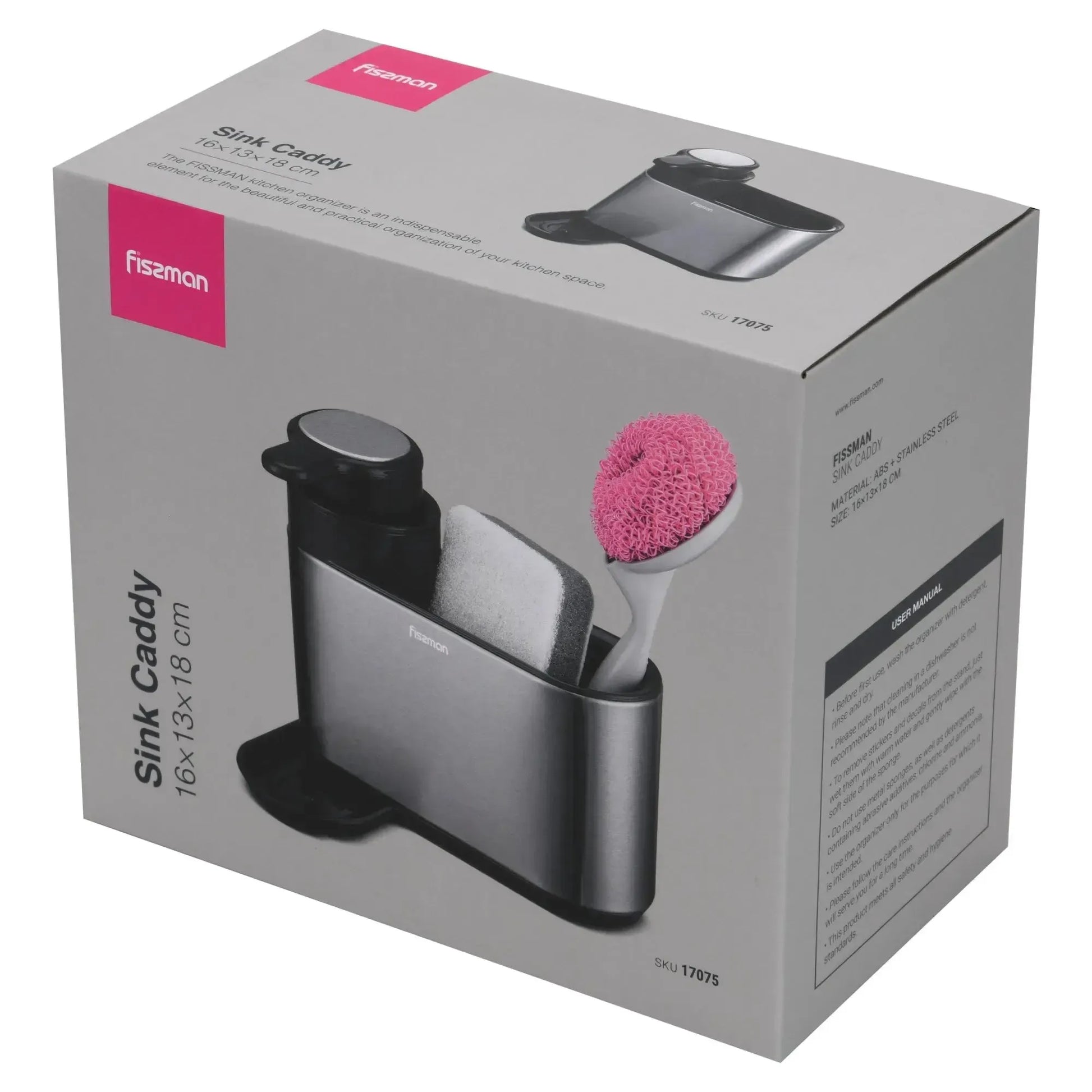 Dispensador de Lavalozas y Portaesponjas Gris con Negro 16x13x18cm Fissman6#undefined