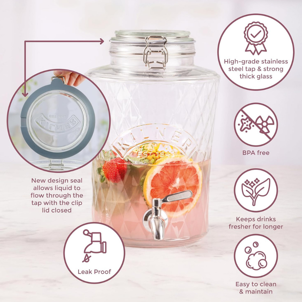 Dispensador Kilner Diamond Cierre Clip 5Lts-Accesorios de Cocina
