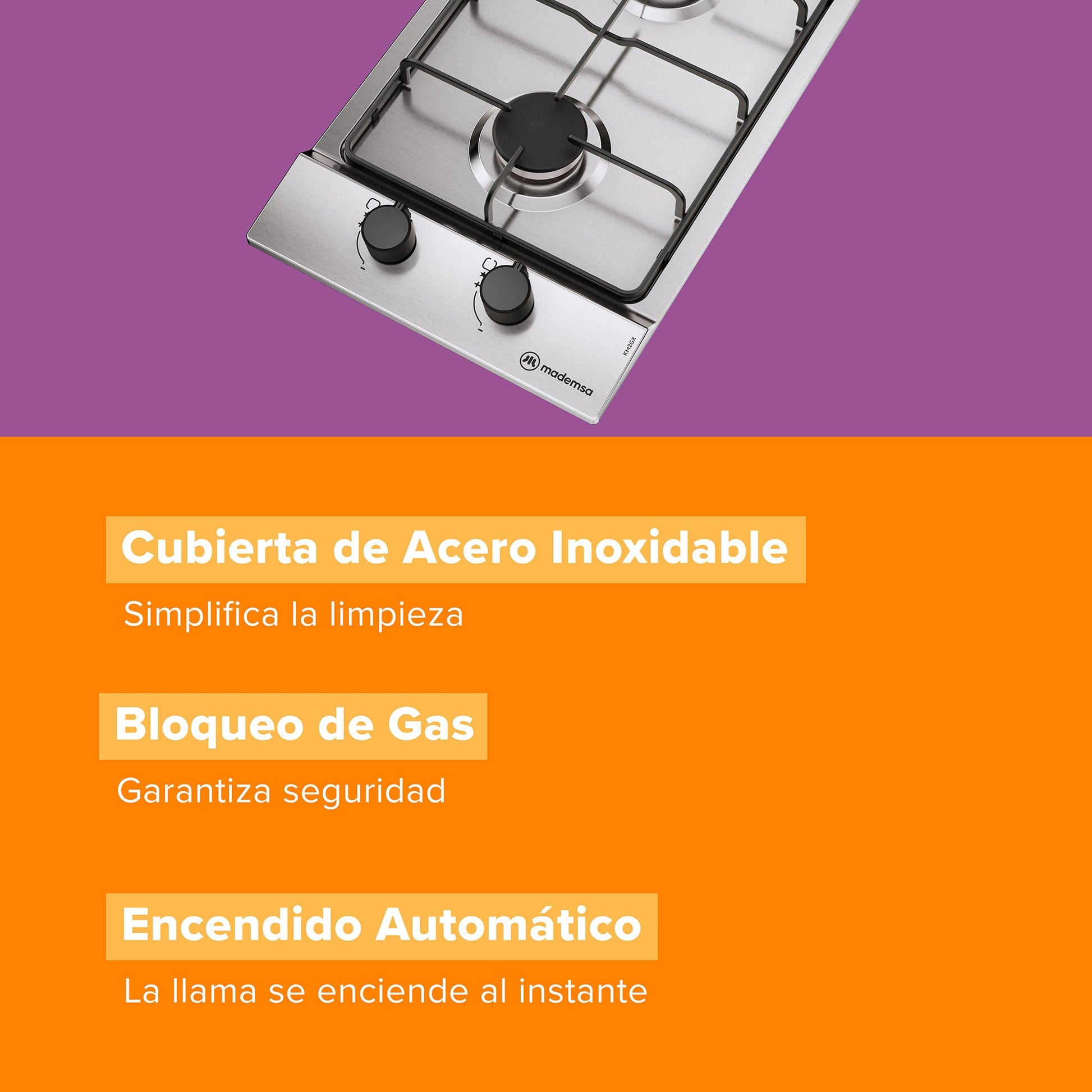 Encimera a Gas 2 Platos Parrilla Pletina KM2GX Mademsa-Encimeras a Gas