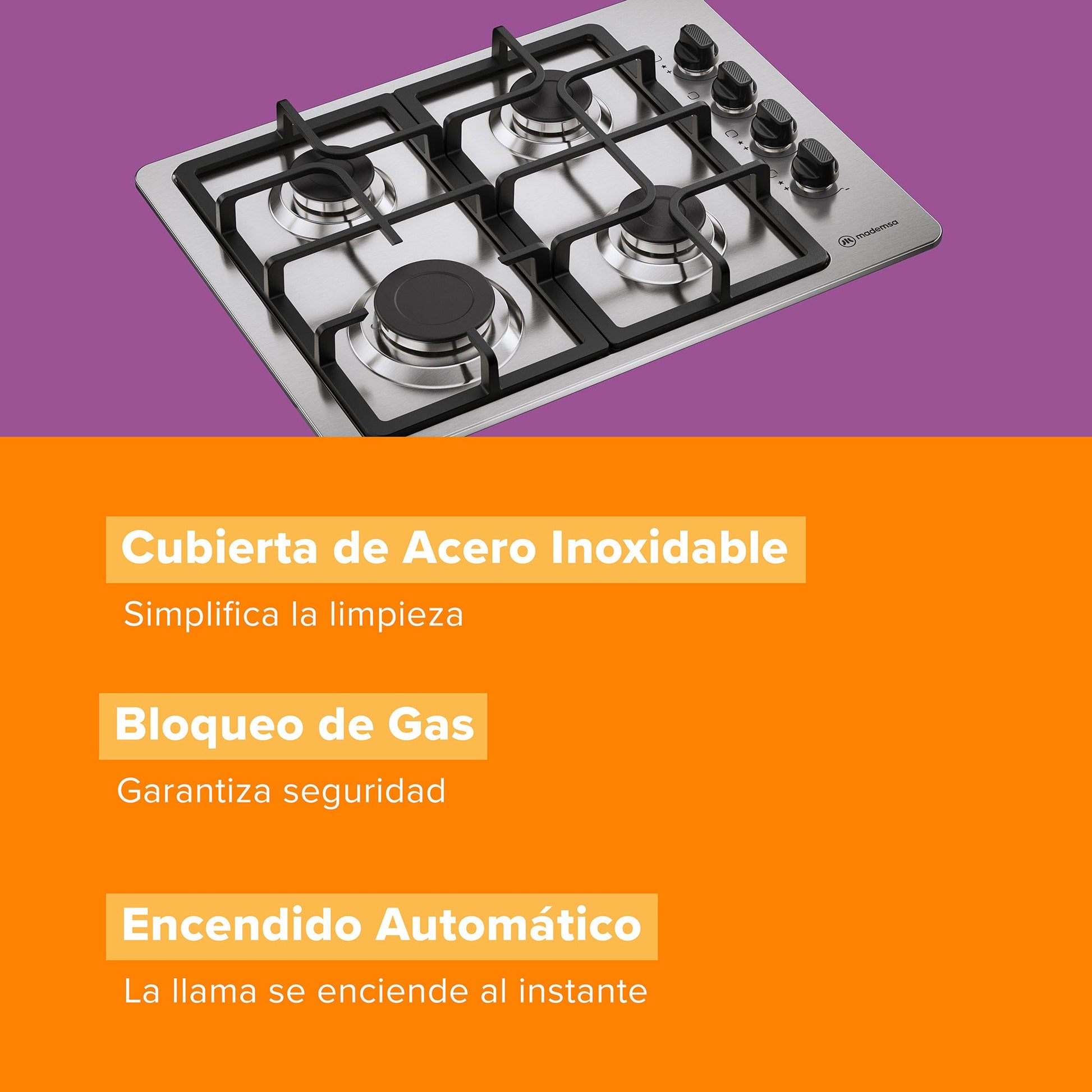 Encimera a Gas 4 Platos Encendido Automático KM4CX Mademsa-Encimeras a Gas