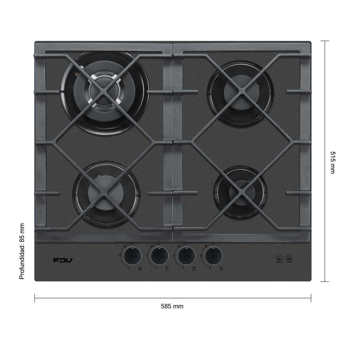 Encimera a Gas Signature 4 Quemadores Black Matt 60 cm FDV - Caja Dañada-Encimeras a Gas