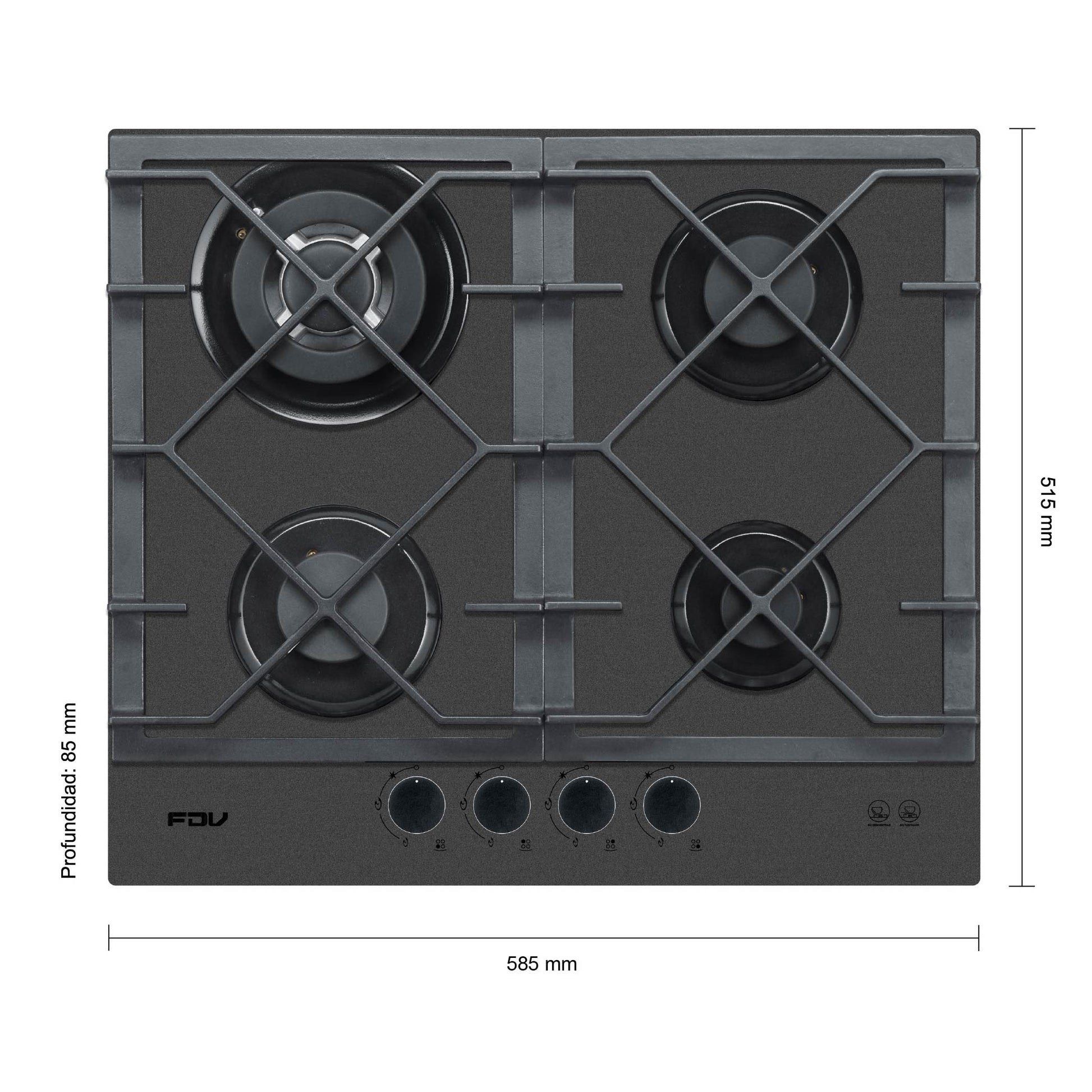 Encimera a Gas Signature 4 Quemadores Black Matt 60 cm FDV-Encimeras a Gas