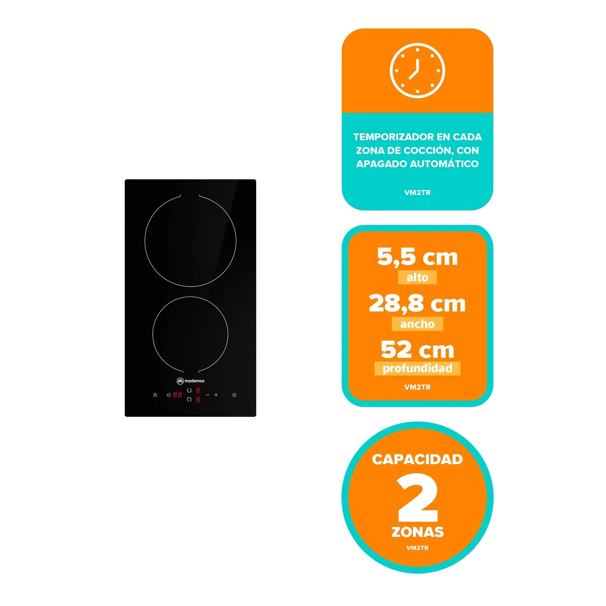 Encimera Eléctrica 2 Platos Mademsa Vitrocerámica VM2TR Mademsa-Encimeras Vitroceramicas