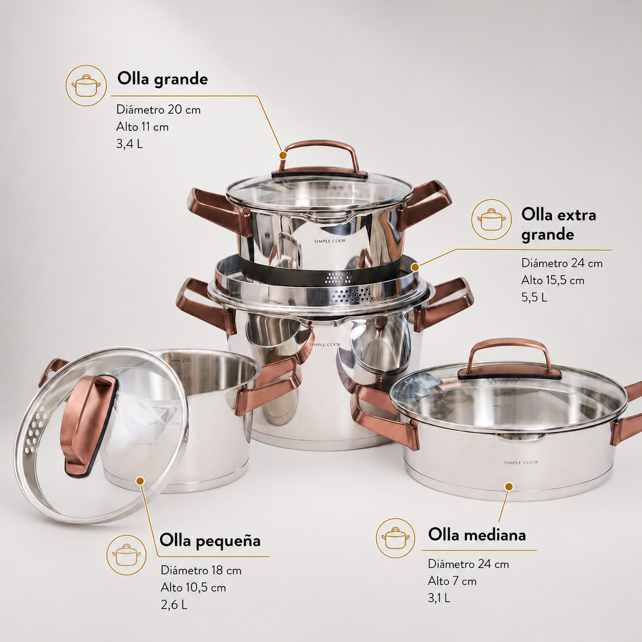Encimera FDV Crystal 4G 60 BUT 2.0 + Bateria Simple Cook Niza cobre 8 pzs-Kits de Cocción
