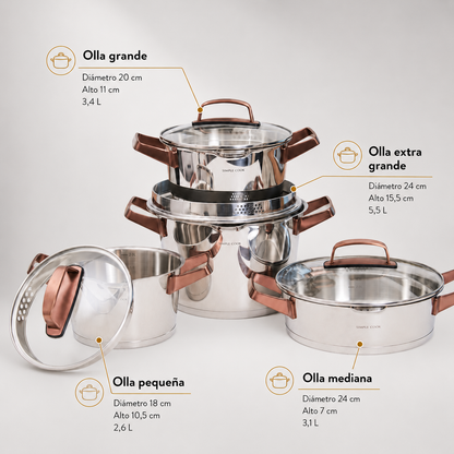 Encimera FDV Crystal 4G 60 BUT 2.0 + Bateria Simple Cook Niza cobre 8 pzs-Kits de Cocción