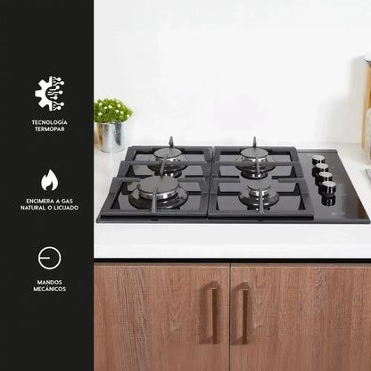 Encimera FDV Crystal 4G 60 NAT 2.0 + Horno Empotrado Design Black 57 Lts FDV-Kits de Cocción