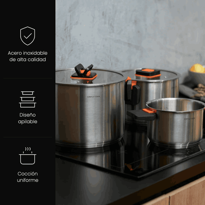 Encimera FDV Design 70 5GLSTX BUT + Bateria Simple Cook Lyon 6 pzs-Kits de Cocción