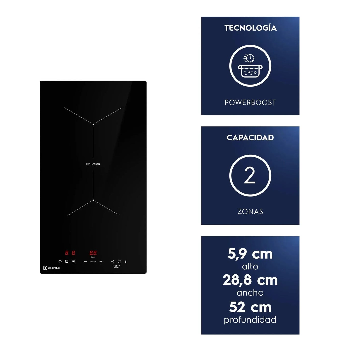 Encimera Inducción 2 Platos Eléctrica Efficient IE2TP Electrolux-Encimeras de Inducción