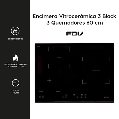 Encimera Vitrocerámica 3 Black 3 Quemadores 60 cm FDV - Caja Dañada-Encimeras Vitroceramicas