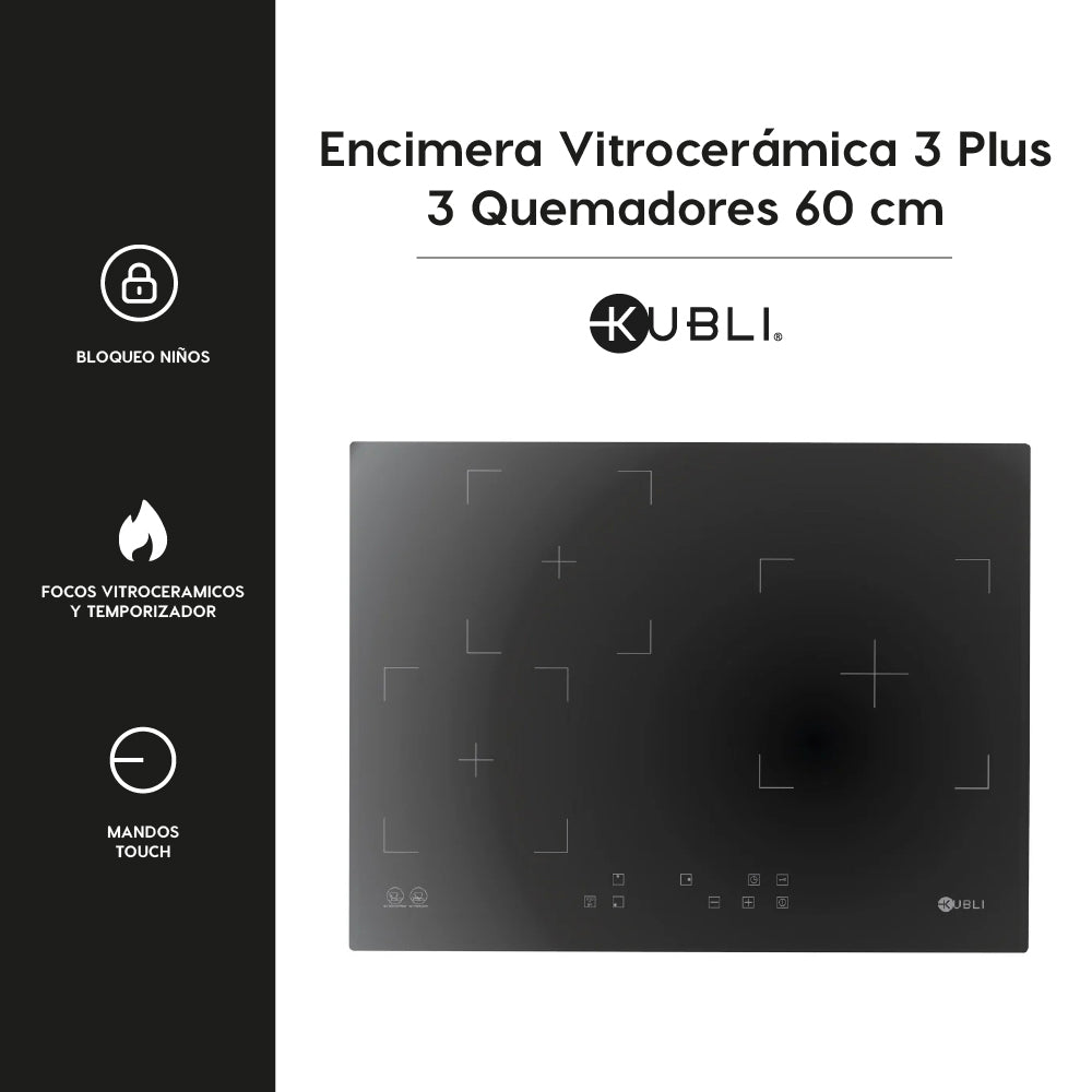 Encimera Vitrocerámica 3 Plus 3 Quemadores 60 cm Kubli - Caja Dañada-Encimeras Vitroceramicas