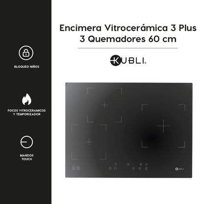 Encimera Vitrocerámica 3 Plus 3 Quemadores 60 cm Kubli - Caja Dañada-Encimeras Vitroceramicas